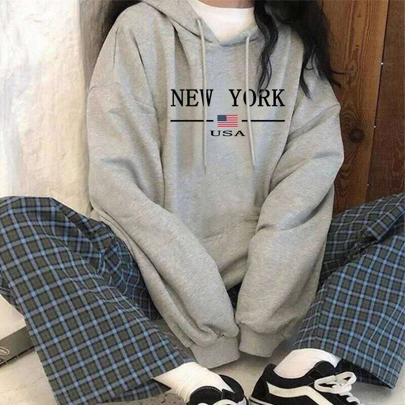 2025 New Trend Women's Hoodie American Fashion Street Style Sweatshirt Girls Home Outdoor Casual Sport Loose Pullover All Season Z260314