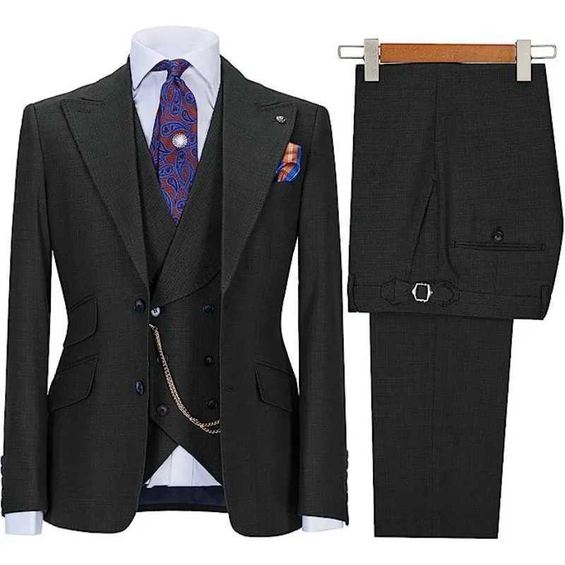 Mens Suit 3-piece stylish slim-fit Business Casual Wedding formal work jacket vest with trousers M260313