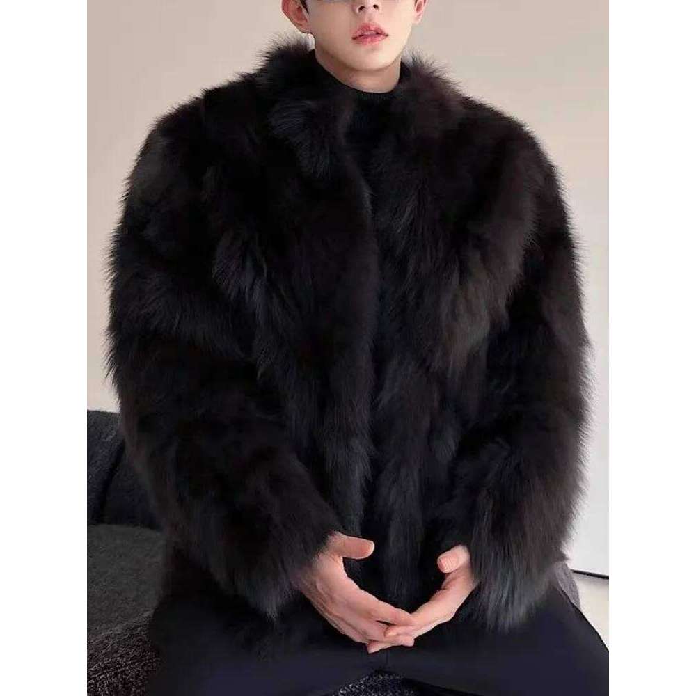 imitation Thickened Men Fox Coat Male Warm Overcoat Long Sleeve New Winter Faux Jacket Fluffy Plush Fur Coats Z260313