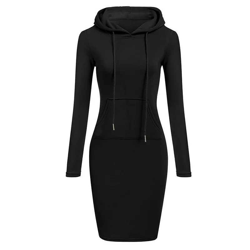 Women Knee-Length Pocket Dress Hooded Warm Sweat Shirt Long Sleeve Simple Casual Sport Clothes Fashion Workout Lounge StreetwearT260314