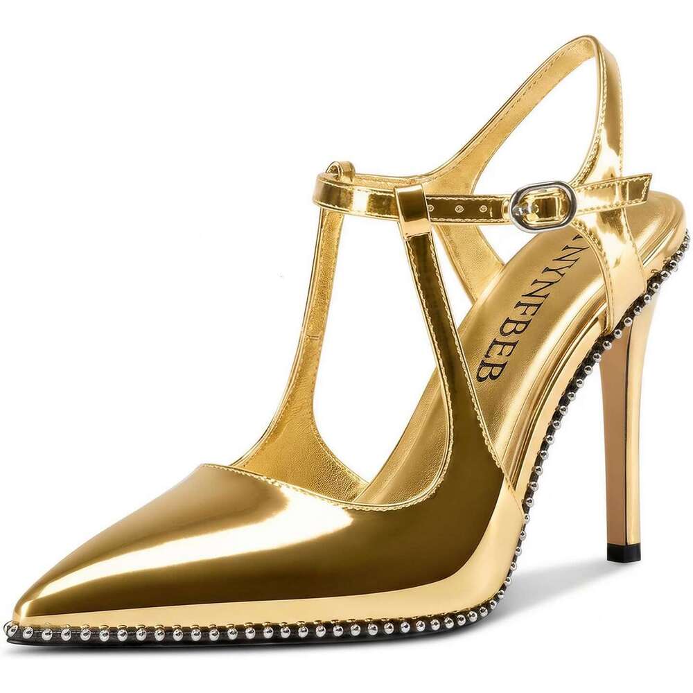 Stiletto High Heel Close Pointed Toe Pumps Ankle Strap Slip On Buckle Prom Wedding Dress Basic Classic Patent Leather Inches Heels MOJIDASHU