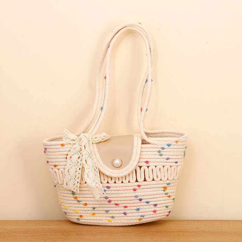 Tote Silk Scarf, Straw Handbag, Shoulder Portable Bag, Fresh And Sweet, Beach Vacation, Niche, Large Capacity