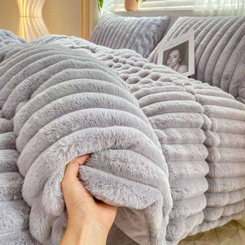 High Grade Rabbit Velvet 4pcs Bedding Set Winter Warm Soft Thick Plush Quilt Cover Coral Fleece Bed Sheet and Pillowcase H260312 - view 4