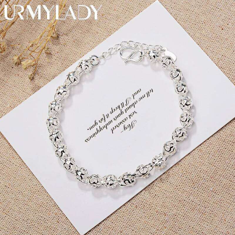 URMYLADY Fine Pretty lovely Hollow ball Chain 925 sterling Silver Bracelet for Women Fashion Wedding Party Couple gifts Jewelry Z260313