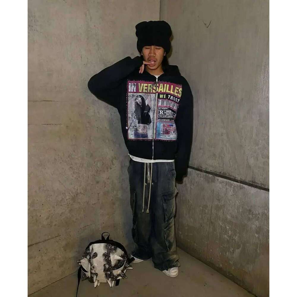 Loose casual sportswear trendy clothes retro fashion printed pattern hoodie Y2K gothic streetwear men and women Z260315