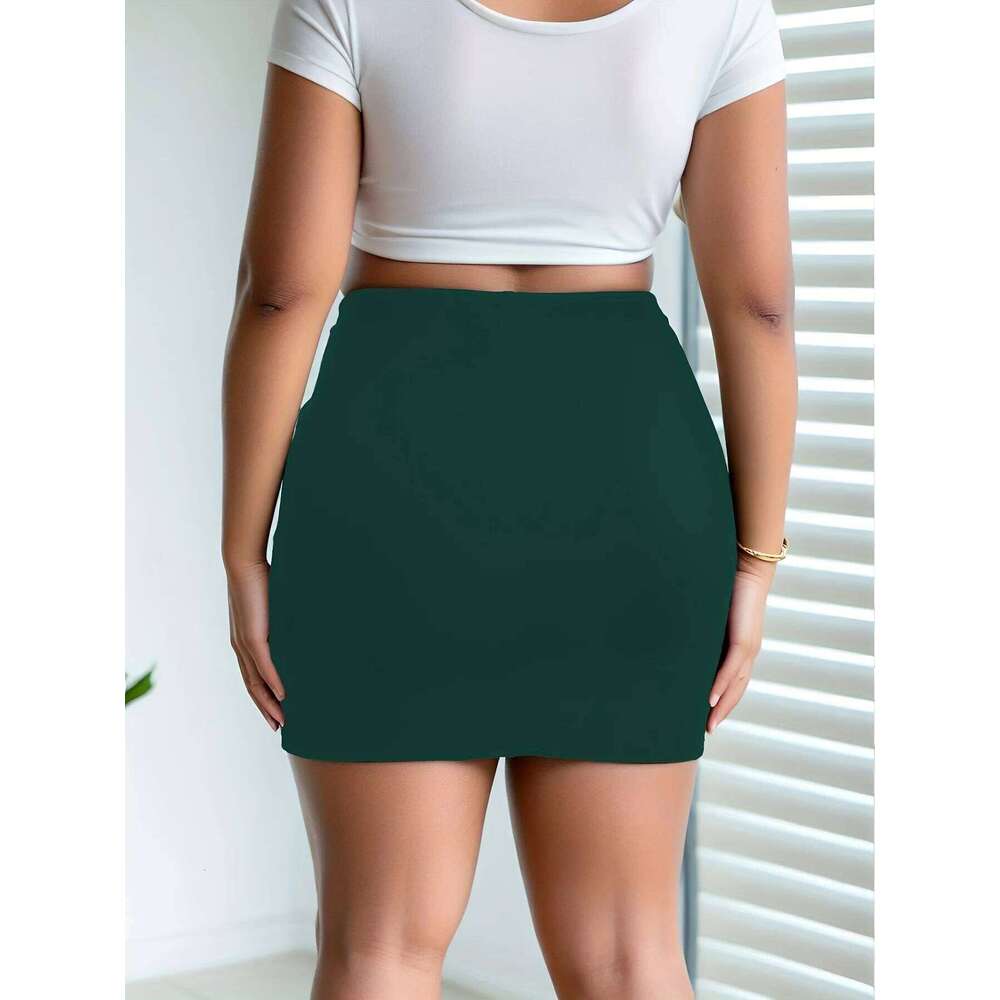 Ladies Plus Size Solid Color Bodycon Mini with Side Slit Fashion Pencil Skirt Z260314