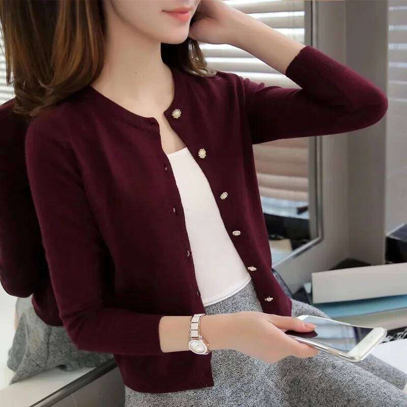 2025 Knitted for Women Cardigan Korean Single Breasted Long Sleeve Jumper Woman Round Neck All Match Cardigans Outwear Z260313