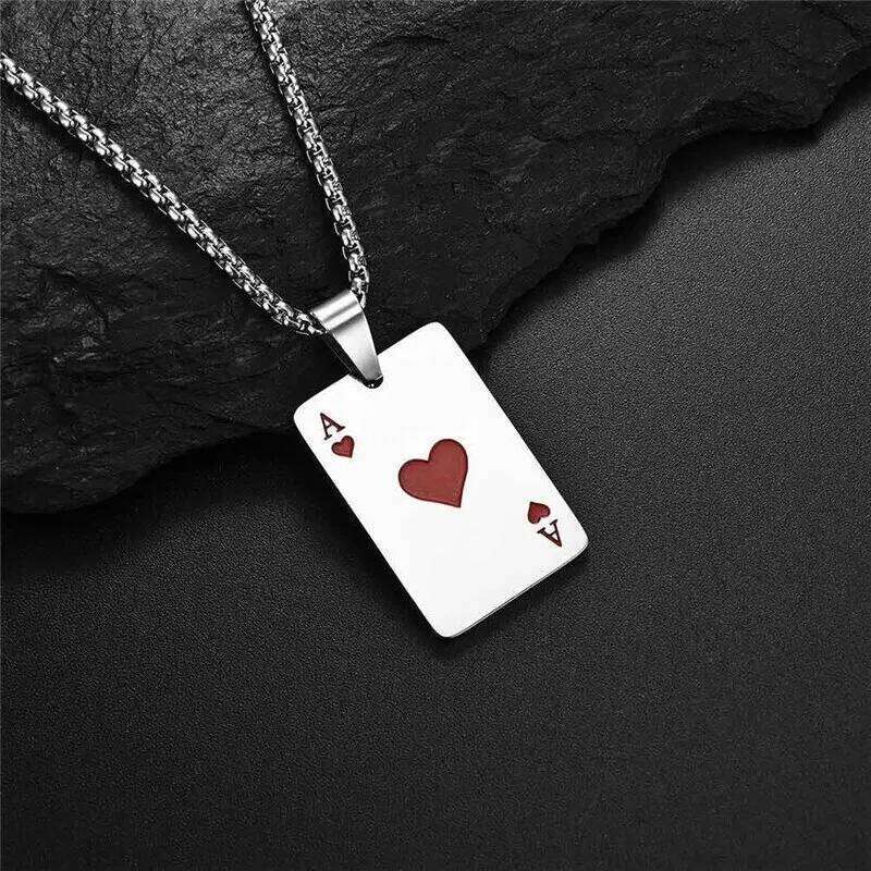 2Piece Set Hip Hop Statement Stainless Steel Poker Card Ace of Spades Necklace For Women Men Pendant Chain Playing Cards Jewelry H260312