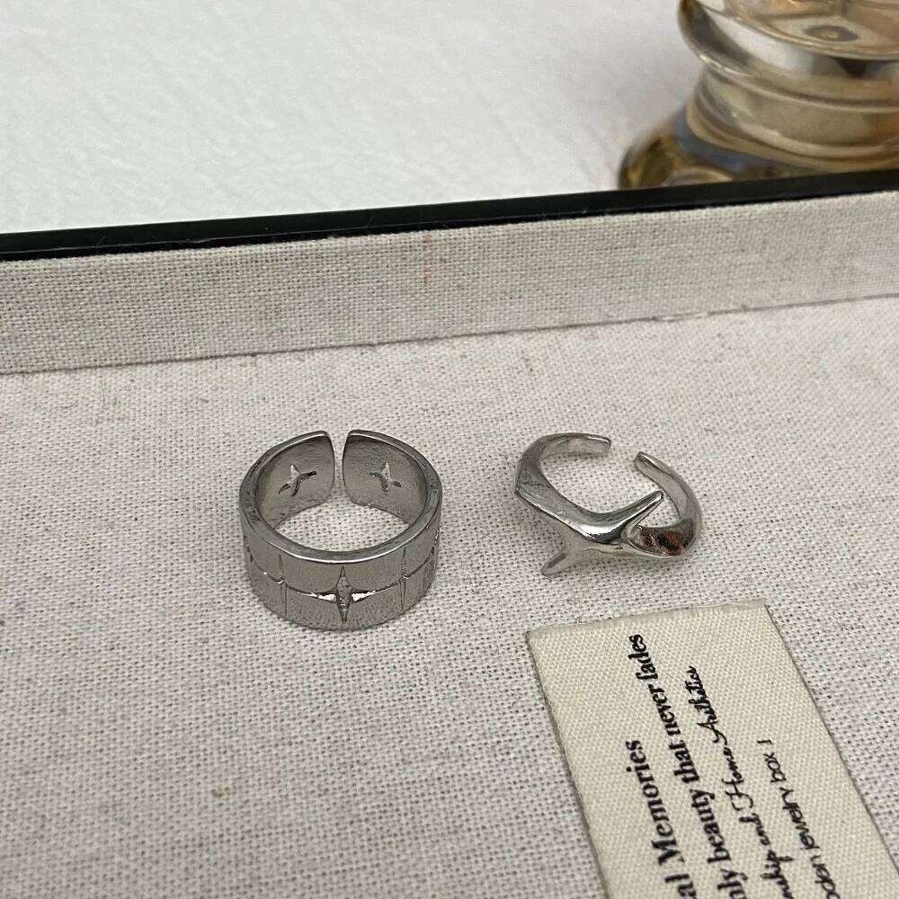 Personalized Design Silver Color Stainless Steel Star Cross Couple Rings for Women Men Gothic Trendy Hip Hop Rock Finger Jewelry H260312