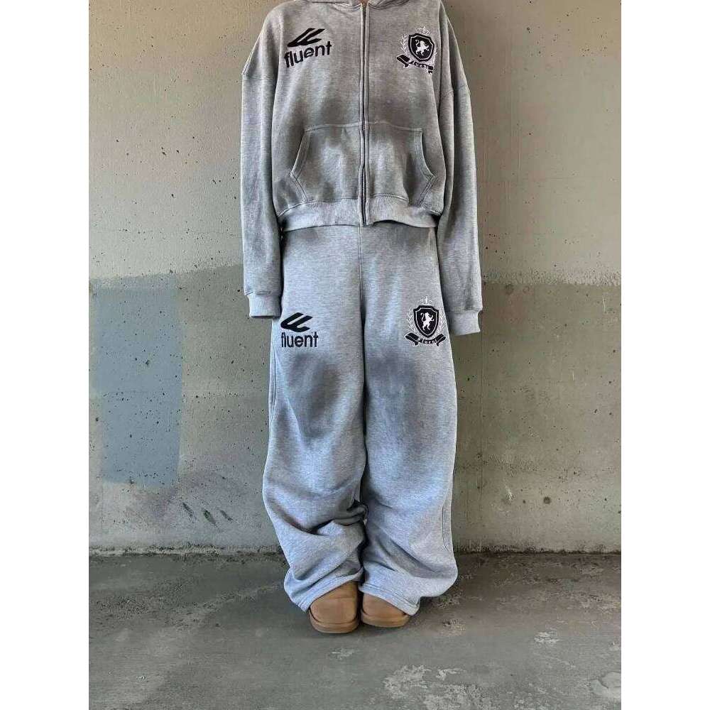 Hip hop zipper solid color spray printed hoodie for both men women, loose fitting clothing, warm and versatile in autumn Z260315