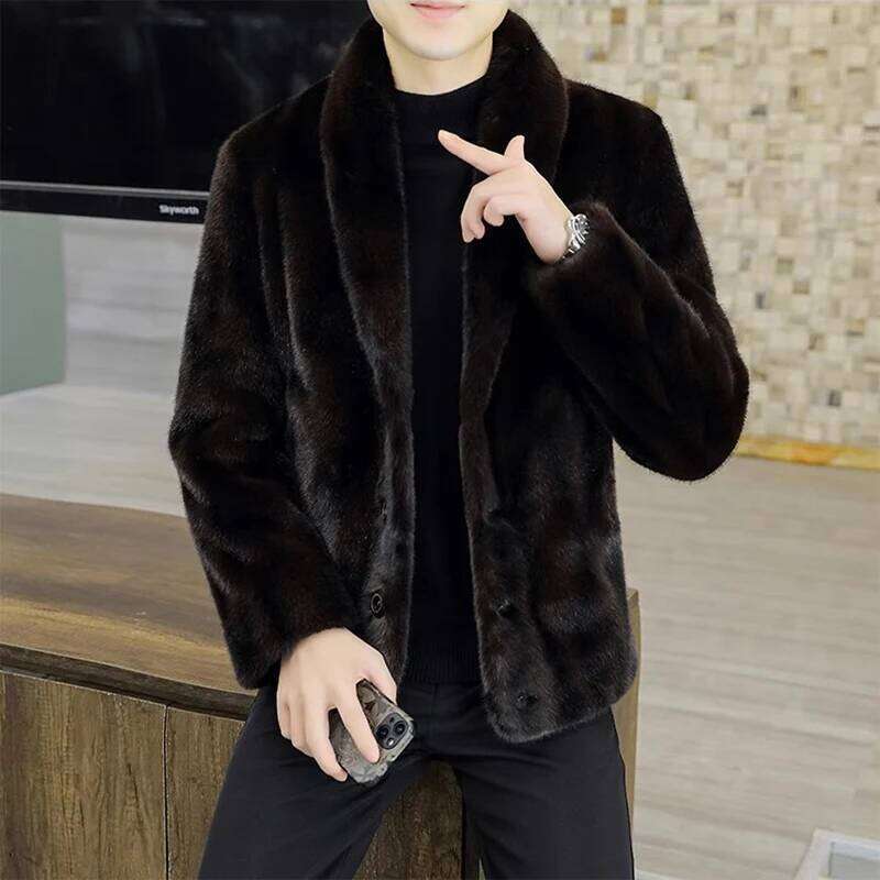 Men's winter mink jacket with fleece blazer collar wool Winter premium short fur coat Z260313