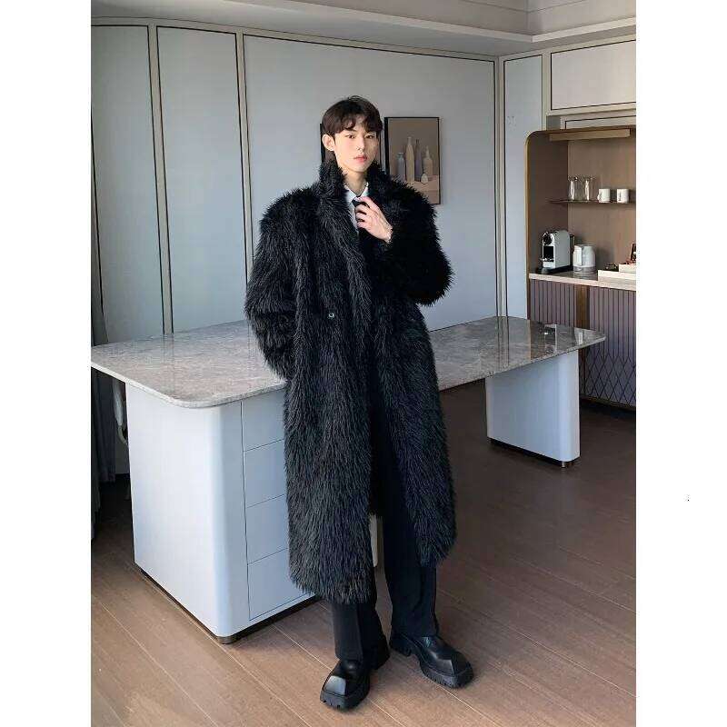Men's Winter Clothing Faux Fur Coats High-end Windbreaker Frost-resistant Thickened Warm Long Leather Coat Loose Black Z260313
