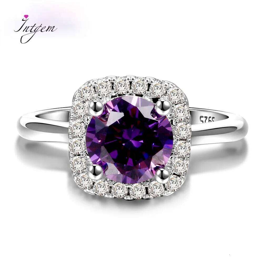 925 Sterling Silver Ring Purple Round 8MM Amethyst High Quality Square Diamond Sparkling Wedding Engagement Rings for Women H260312