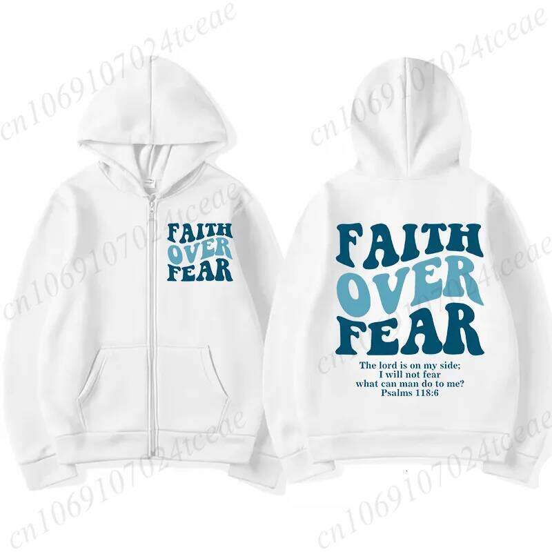 Faith Over Fear Zip Up Hoodies Casual Men Women Hooded Sweatshirts Hip Hop Streetwear Jesus Bible Verse Zipper Jacket Y2K Coats Z260315