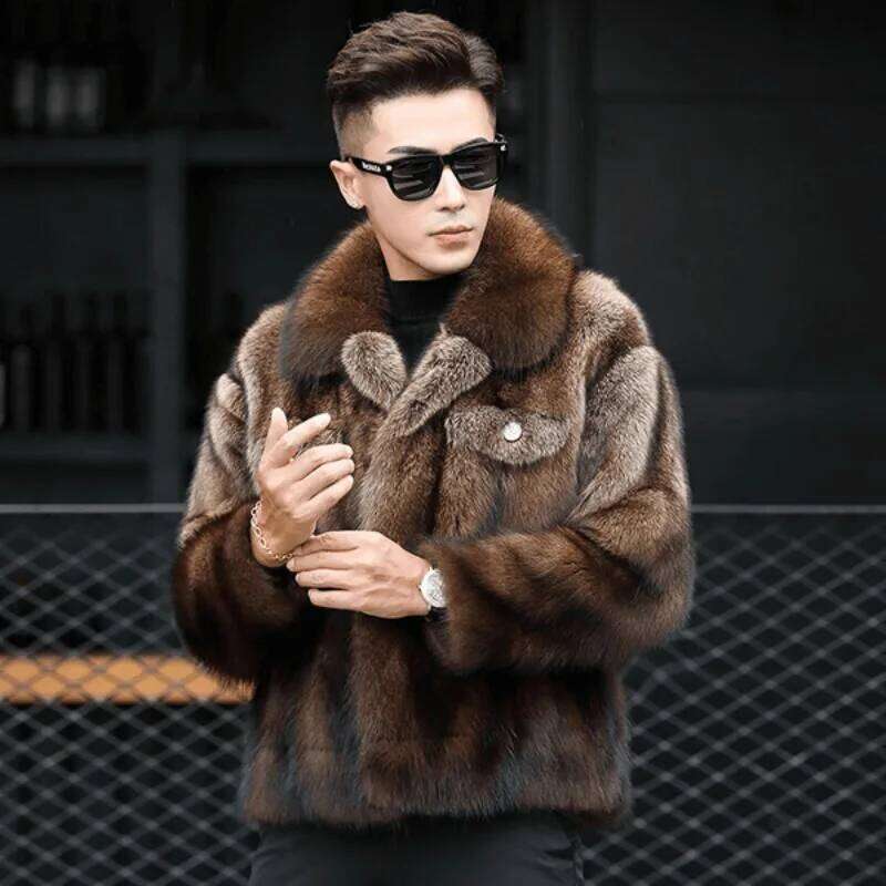 Luxury Brand Men's Mink Winter New Thicken Fox Outerwear Jacket Short Fashion Comfortable Fur Coat Turn-down Collar Z260313