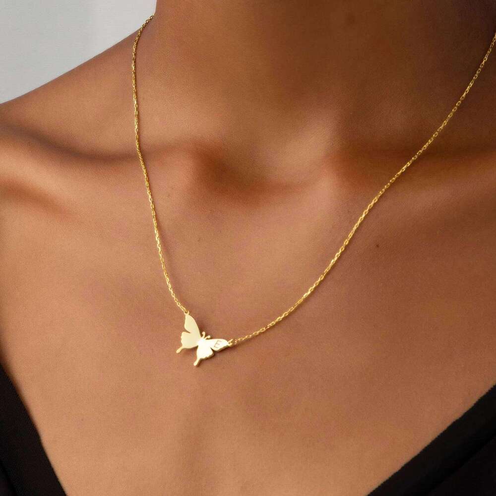 Stainless Steel Initial Letter Necklaces For Women Minimalist Gold Color Butterfly Name Necklace Wedding Jewelry BFF H260312