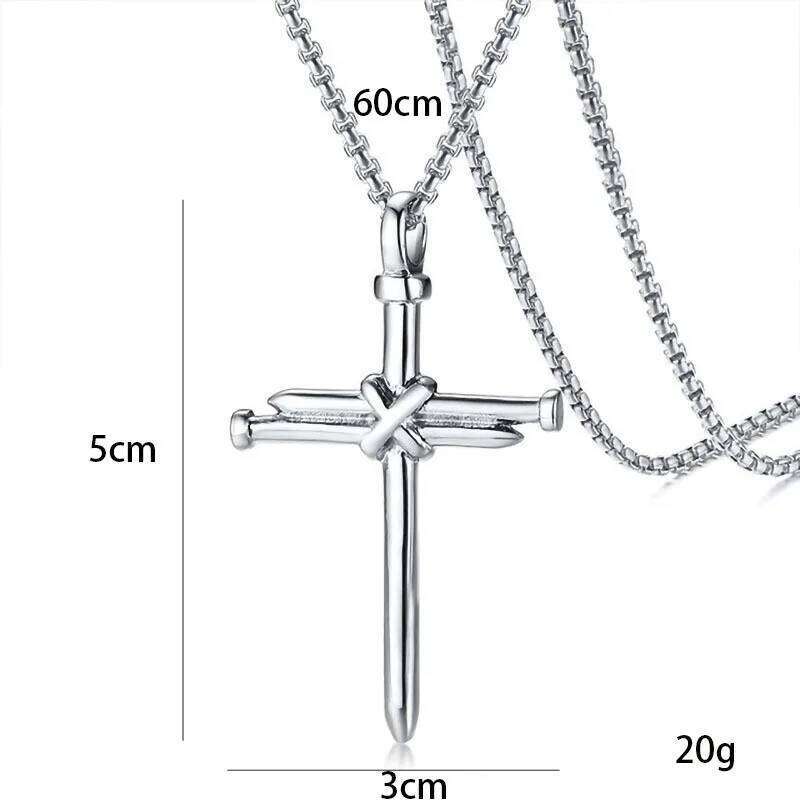 Nail Cross Pendant Necklace For Men Hip Hop Punk Style Silver Color Stainless Steel Chain Christian Church Baptism Party Jewelry H260312