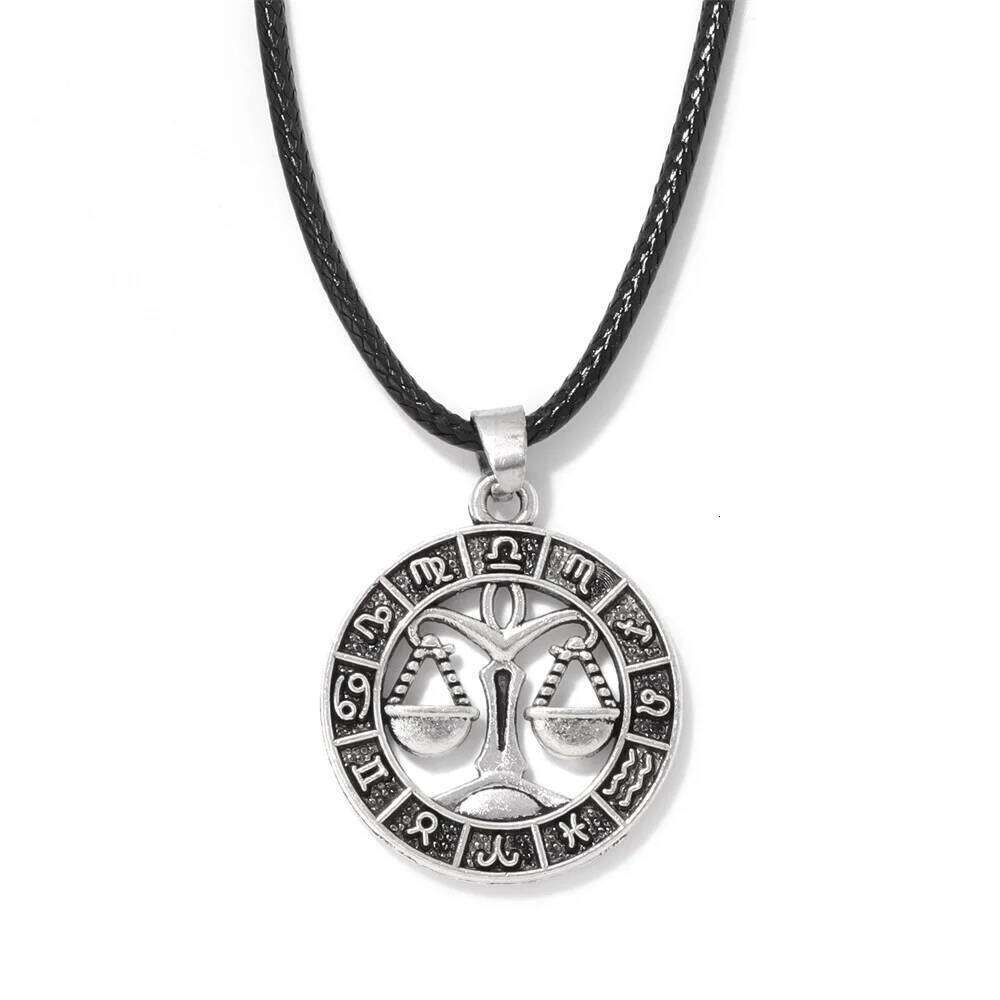 12 Constellation Zodiac Sign Black Leather Rope Necklace Aries Leo Scorpion Birthday Gift For Women Men Friends Jewelry H260312