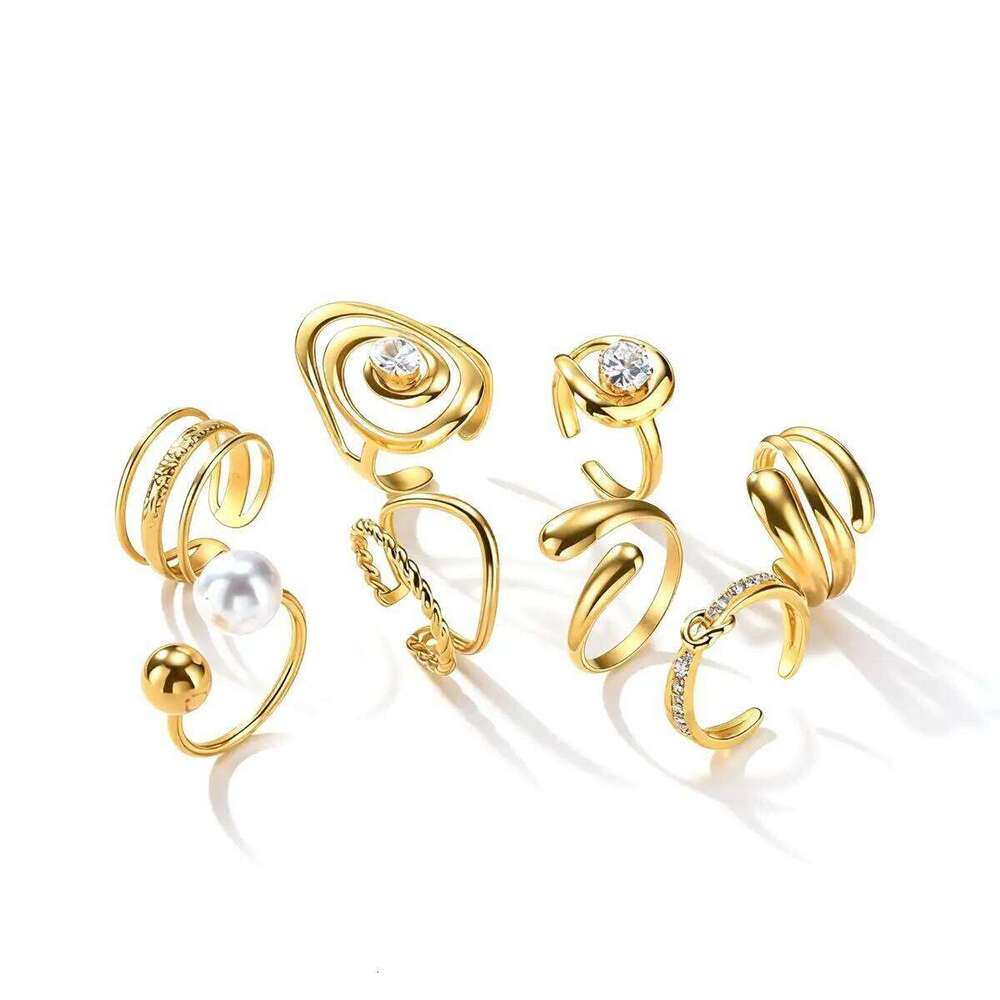 Fashion Stainless Steel Open Minimalist for Women, Unique Adjustable Geometric Stacking Ring Gold Plated Waterproof Jewelry H260312