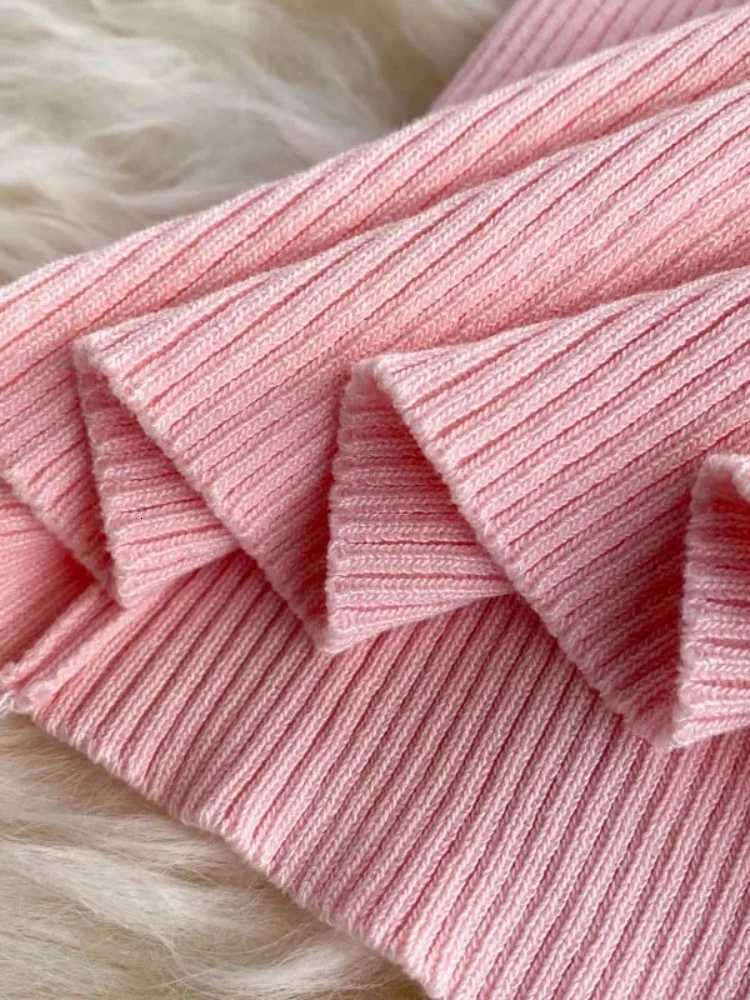 Pink Ruffle Solid Mini Dress Womens Short Sleeve V-Neck Contrast Sundress Elastic Ribbed Knit Bodycon Sexy Party Dress OutfitsT260314