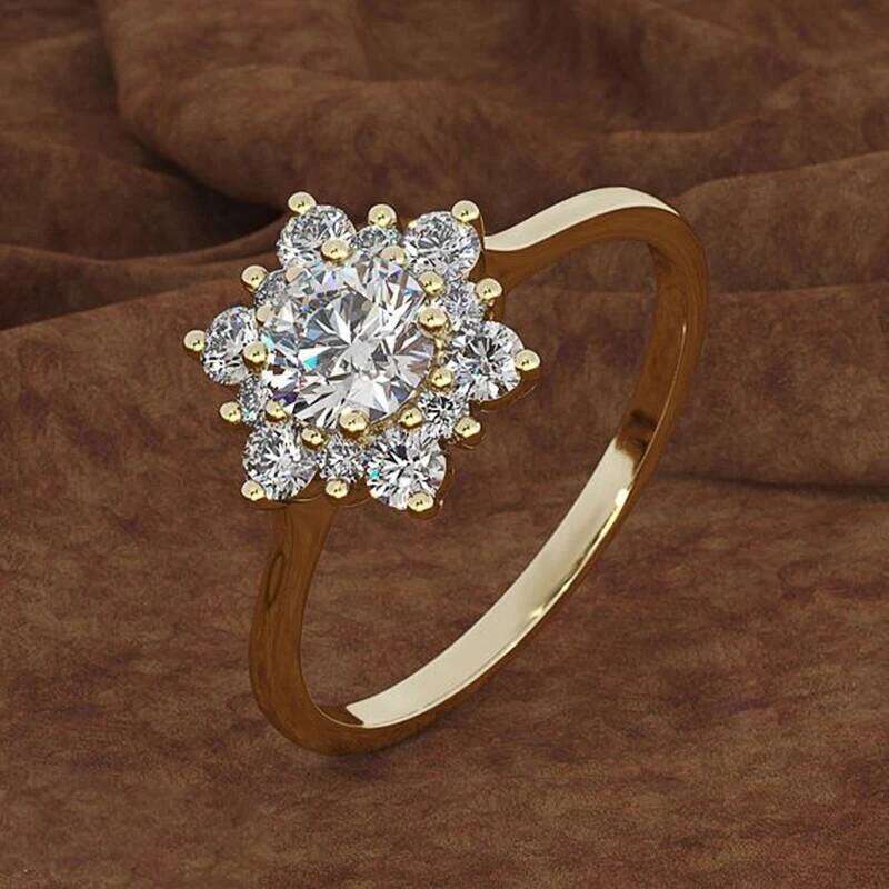 Huitan Dazzling Flower Shaped Women Rings for Wedding Engagement Accessories Sparkling Cubic Zircon Statement Jewelry Lady Gift H260312
