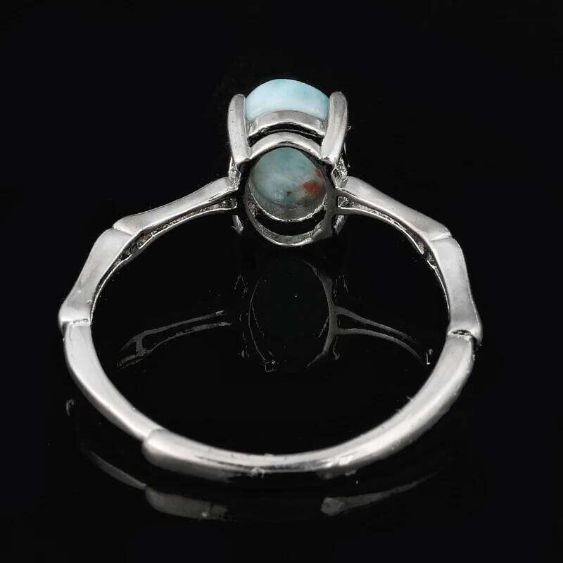 1pc natural gemstone larimar Oval women adjustable copper-plated silver ring for parties gifts jewelry H260312
