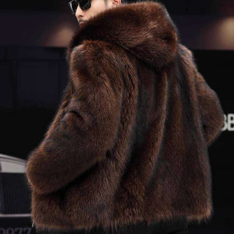 Luxury Winter Warm Faux Men Hooded Thick Fur Coat Jacket Plus Size Branded Zipper Men's Clothing Slim Z260313