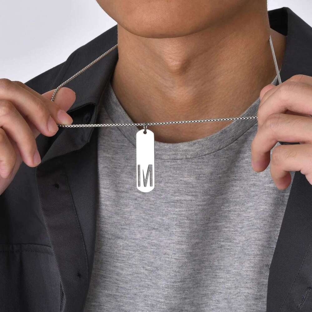 Vnox Initial Bar Necklaces for Men Women,Stainless Steel Hollow Letter A-Z Vertical Pendant Collar,Valentine's Day Birthday Gift H260312