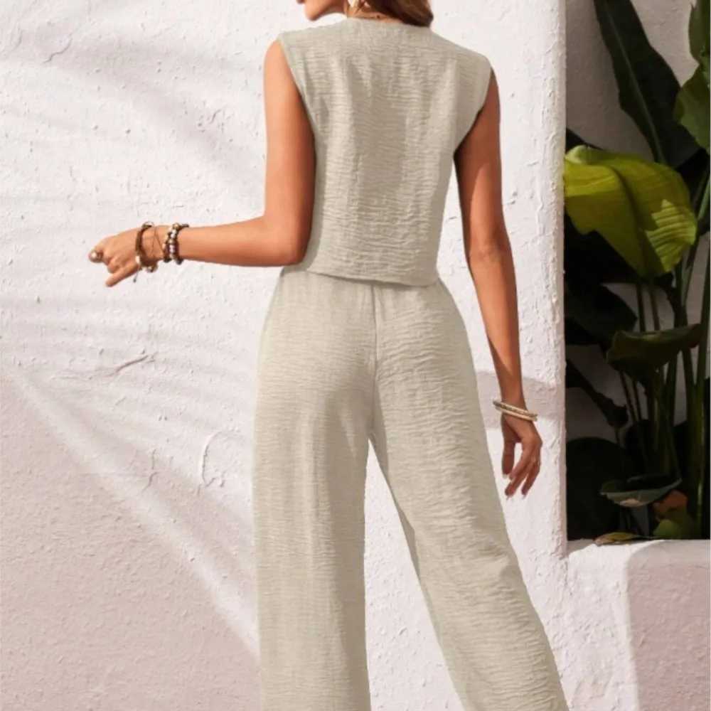 Casual Cotton Trousers Set Summer Loose Comfortable V-neck Single-breasted Sleeveless Vest Elastic Waist Trousers Two-piece Set M260313