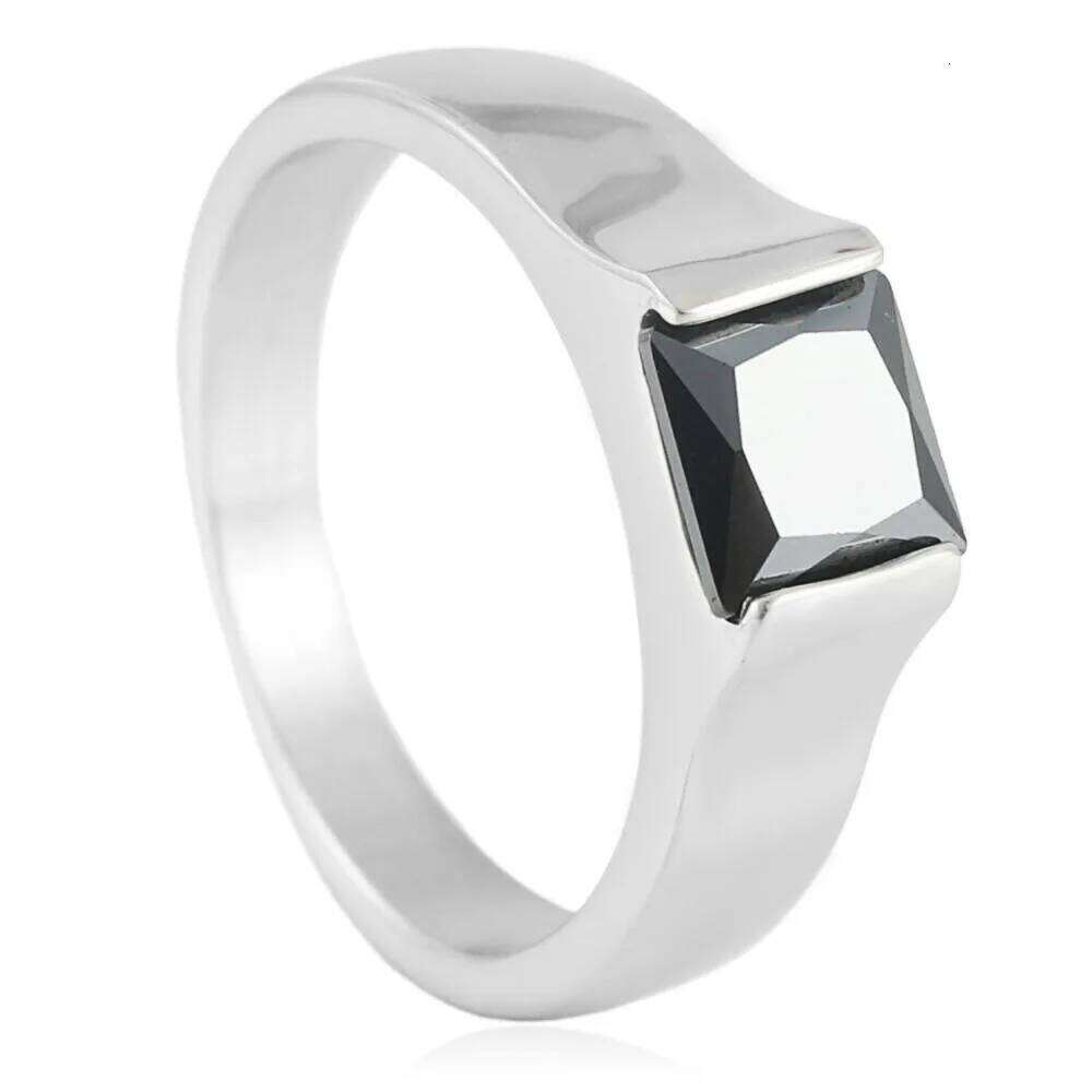 European and American titanium steel multi-color gem diamond simple female personality polygonal ring H260312