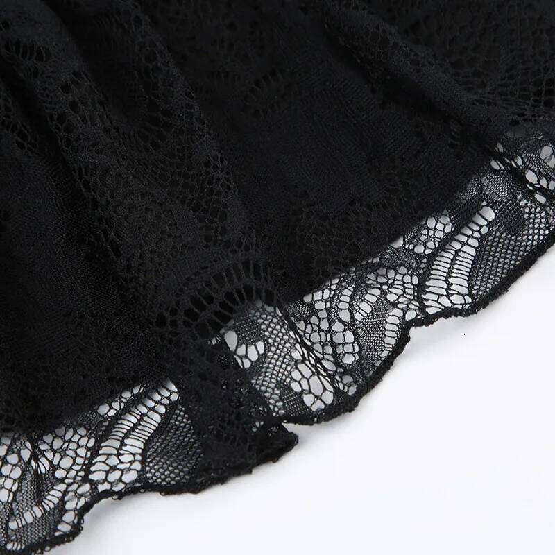 Goth Y2K Black Lace Trim Bow A Line Mini Skirt Women Korean Streetwear Z260314
