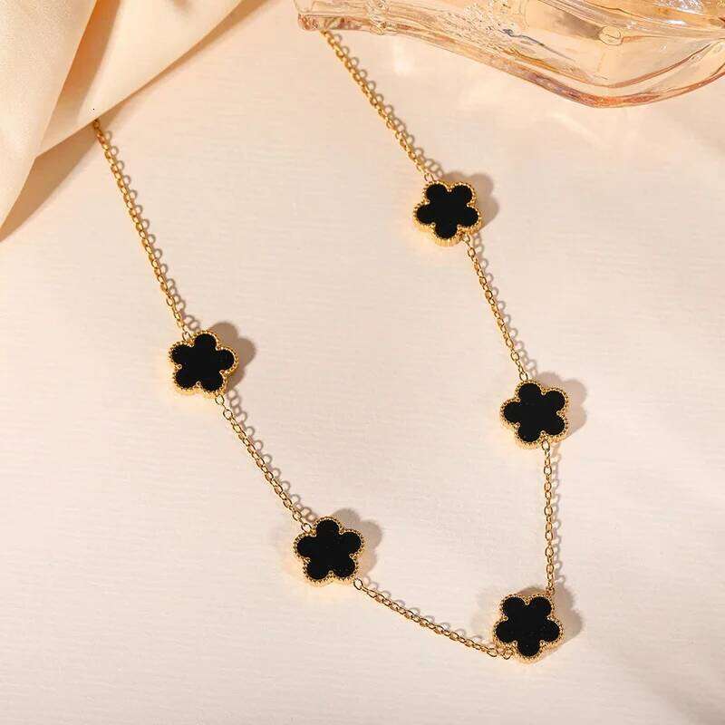 EVISPOL 1pc Lucky Cr Women's Double Sided Shell Flower Jewelry Gold Plated Stainless Steel Necklace Gifts H260312