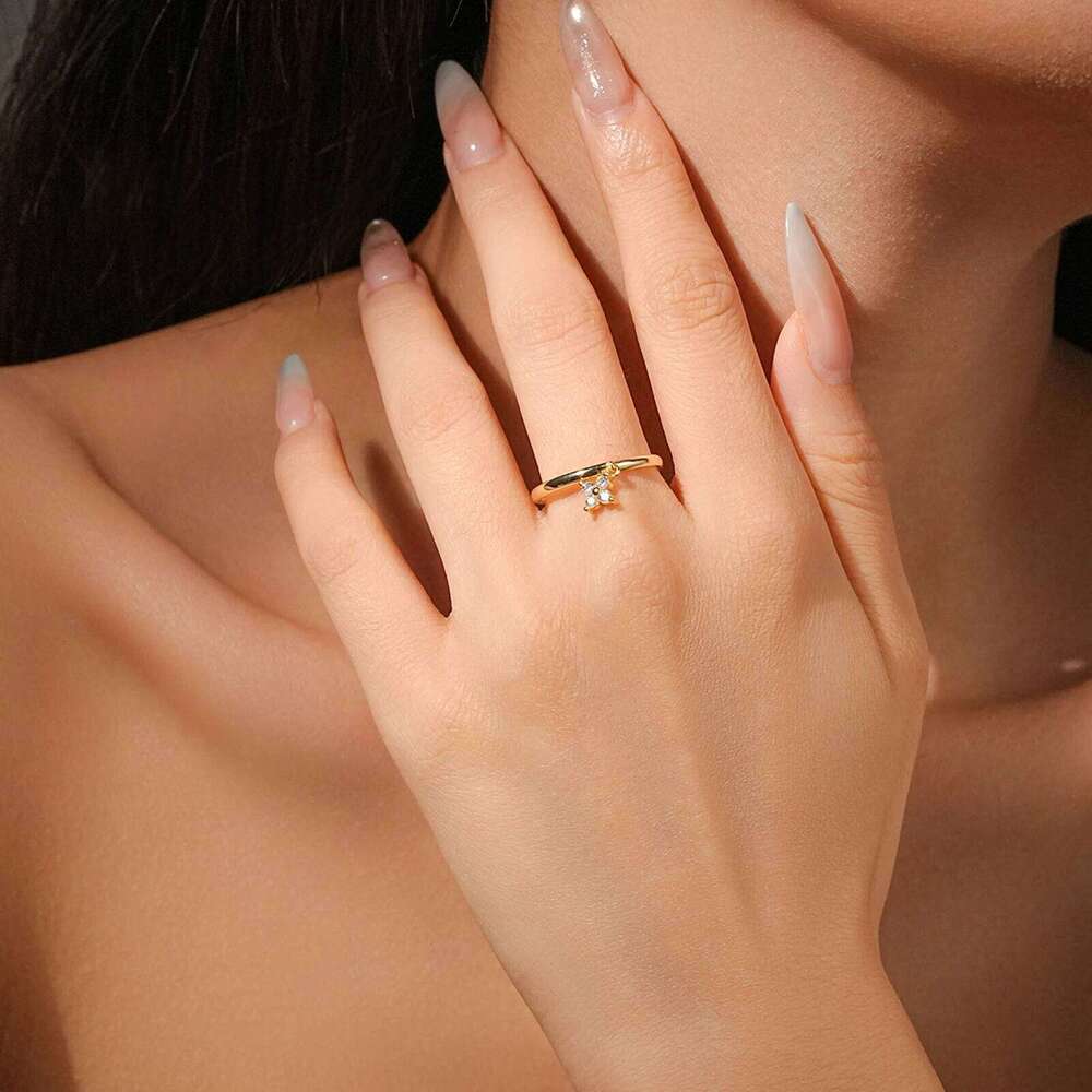 ANDYWEN 925 Sterling Silver Delicate Moving Four Leaf CZ Zircon Pendant Ring Minimalist Luck Charm Daily Women Jewelry Gift H260312