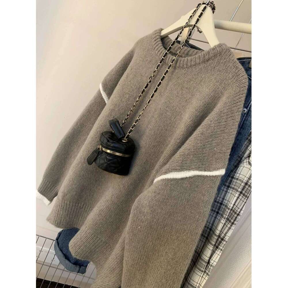 Soft Color Block Sweater Women Autumn Winter Loose Lazy Style Knit Pullover Female Casual Long Sleeved O-neck Versatile Top Z260314