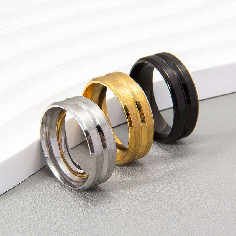 Titanium Steel Frosted Ring Middle Groove for Women & Men Jewelry Gift Birthday Present Adjustable Size 5-14 H260312