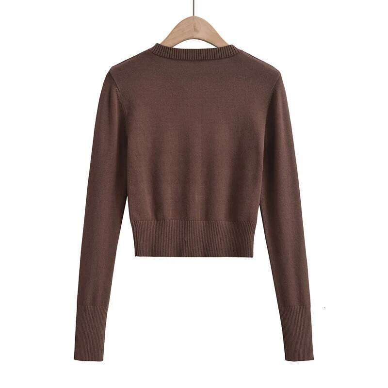 Korean crop cardigan woman sexy cropped sweaters for women 2023 Fall fashion black cardigans long sleeve top brown Z260313