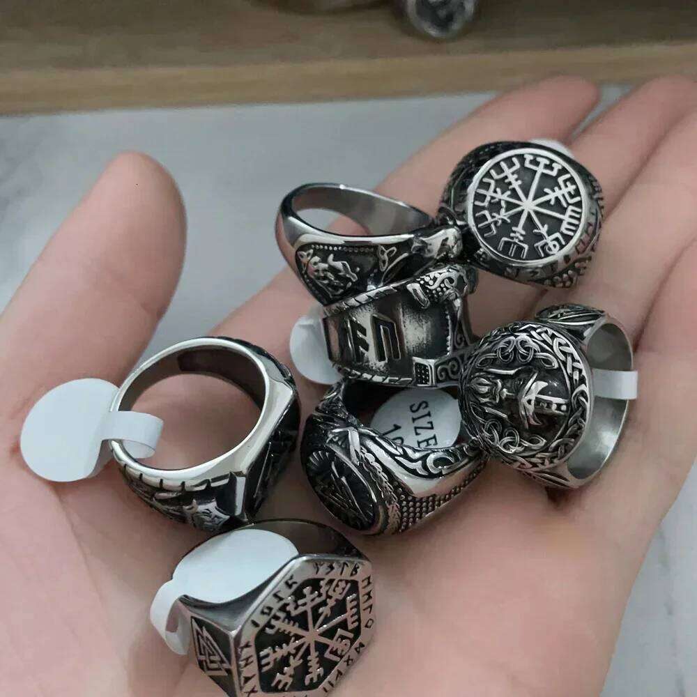 Vintage Viking Men Rings Stainless Steel Ethnic Belief Nordic Odin Compass Tree of Life Valknut Ring Amulet Jewelry Wholesale H260312