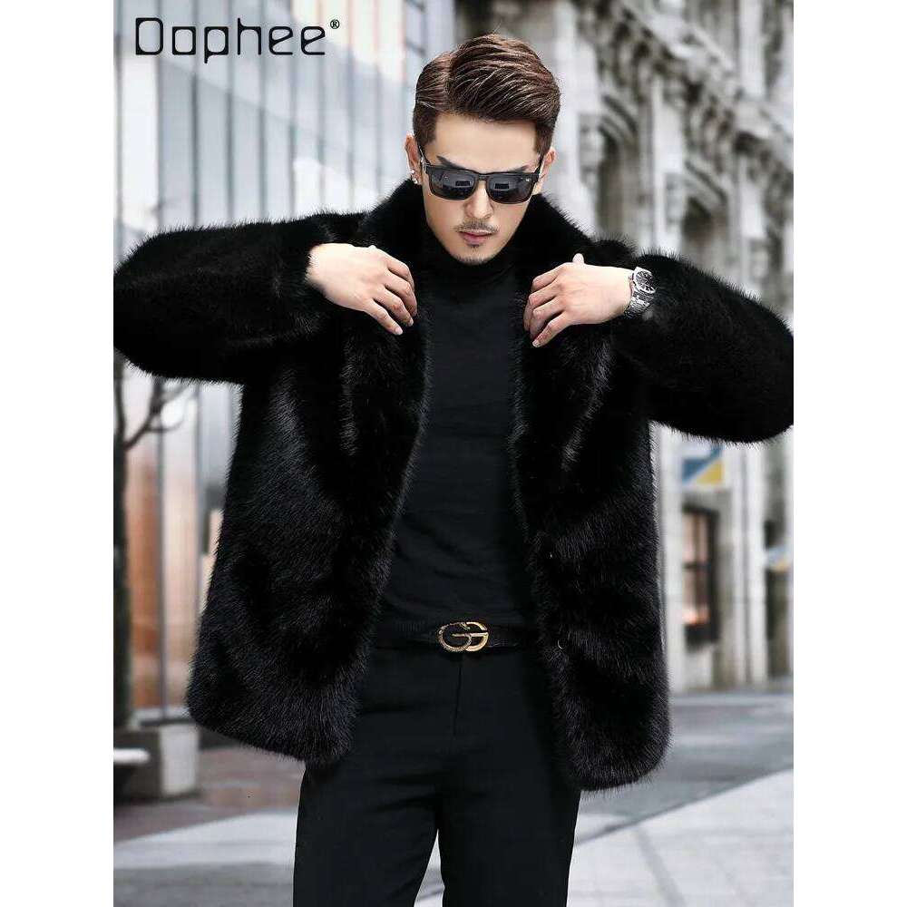 Fox Men Mink Fur Coat Medium Long Heavy Craft Luxury Lapel Short Thickened Warm Winter Fashion High End Coats Z260313