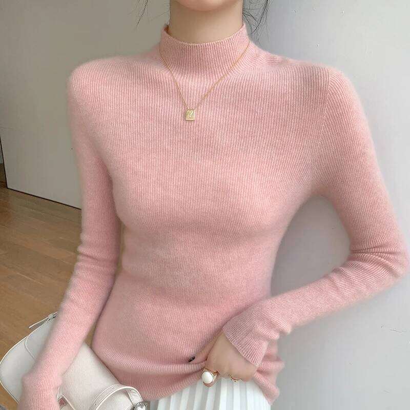 Women Pullovers 100% Cashmere Pullover Winter Half High Neck Elasticity Sweater Female Warm Basic Knit Jumper Solid Slim Femme Z260313
