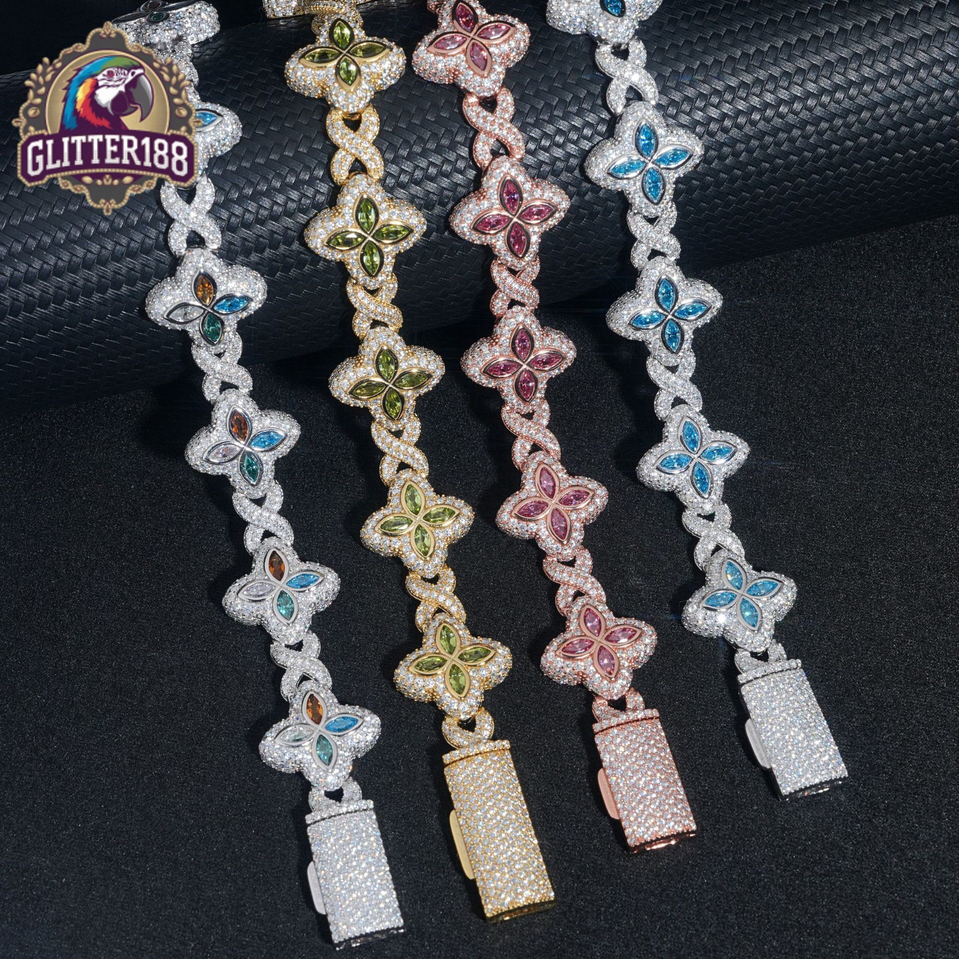 VVS1 D Color Moissanite Diamond Cross Border S925 Silver Clover Marquise Cut Color Stone Bracelet Necklace with GRA Certificate