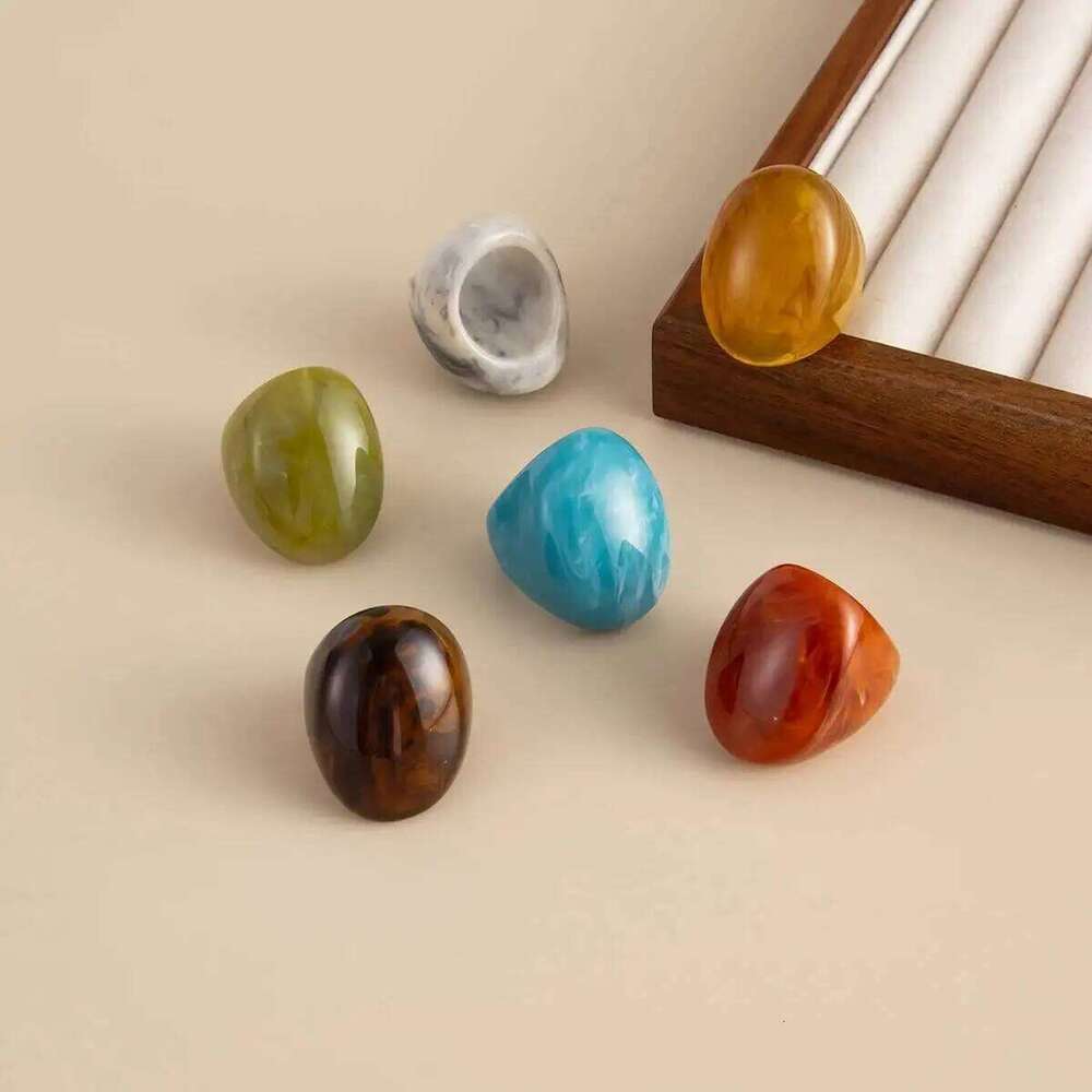Salircon 6 Styles Boho Geometric Big Resin Wide Curved Surface Finger Ring for Women Fashion Irregular Rings Party Jewelry Gift H260312