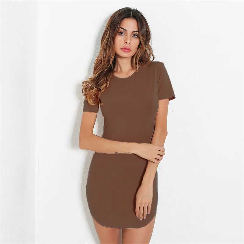 Summer Women Short Sleeve Dresses Ladies Solid Color O-Neck Bodycon Stretch Slim Mini Dress Vestidos QT035T260316