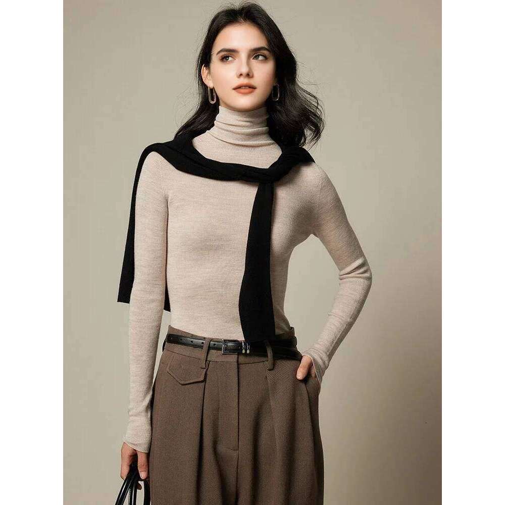 SuyaDream, Women Turtleneck Pullovers, 100%Merino Wool, High Collar, Whole Garment Sweaters, 2025 Fall Winter Slim Warm Top Z260313