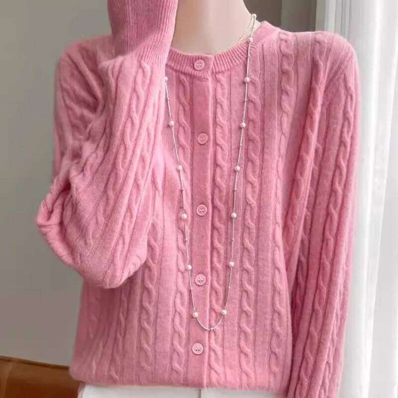 Autumn Winter 2025 Women Cardigans O-neck Solid Sweater Spring Long Sleeve Single Breasted Knit White Fashion Korean warm Jumper Z260313