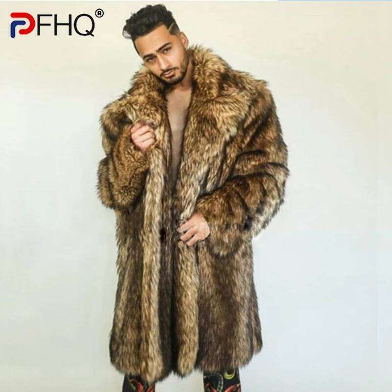 PFHQ Men's Thickened Warm Faux Fur Coat Long Camping Niche Loose Heavy Industry Advanced Outdoor Autumn New Windbreakers 21Z2173 Z260313