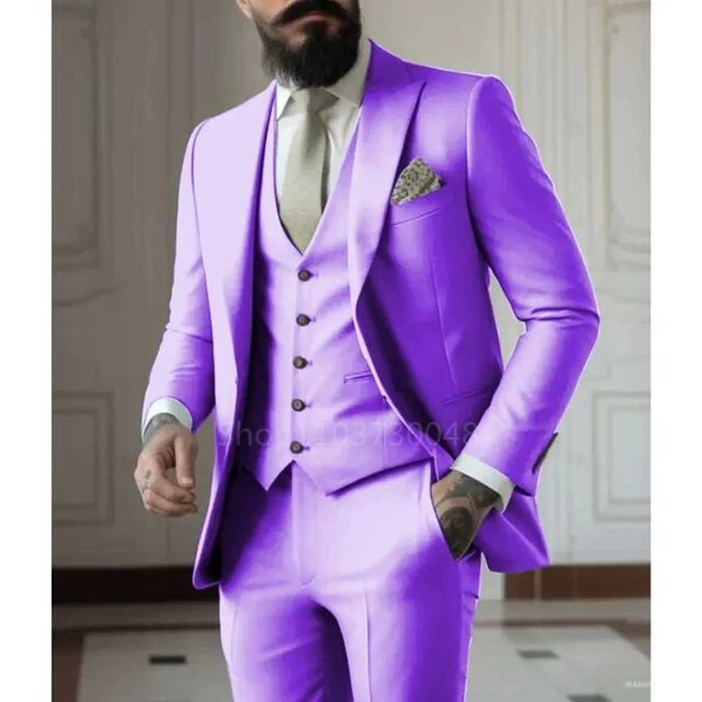 Elegant Rose Red 3-Piece Slim Fit Mens Suit Double Breasted Blazer Vest Pants Set for Wedding Groom Tuxedo Business Party M260313