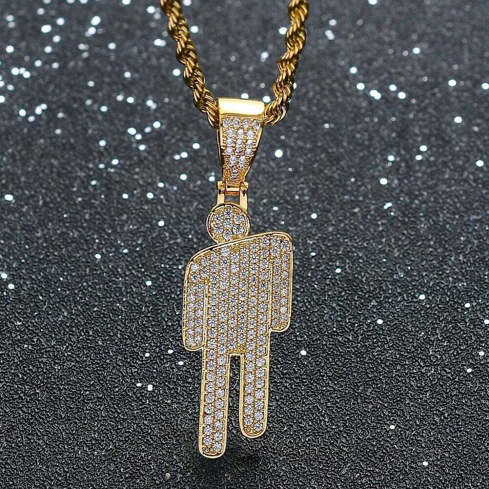 BBillIe necklace for women Stainless Steel Human Necklace Fashionable Cartoon Off-Center Rhinestone Pendant H260312