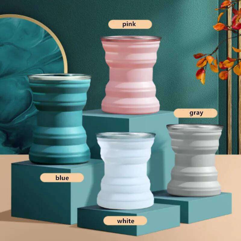 Silicone Folding Portable Water Bottle Coffee Cup Heat Resistant Mug with Lid Collapsible Outdoor Travel Camping Drink Z260314