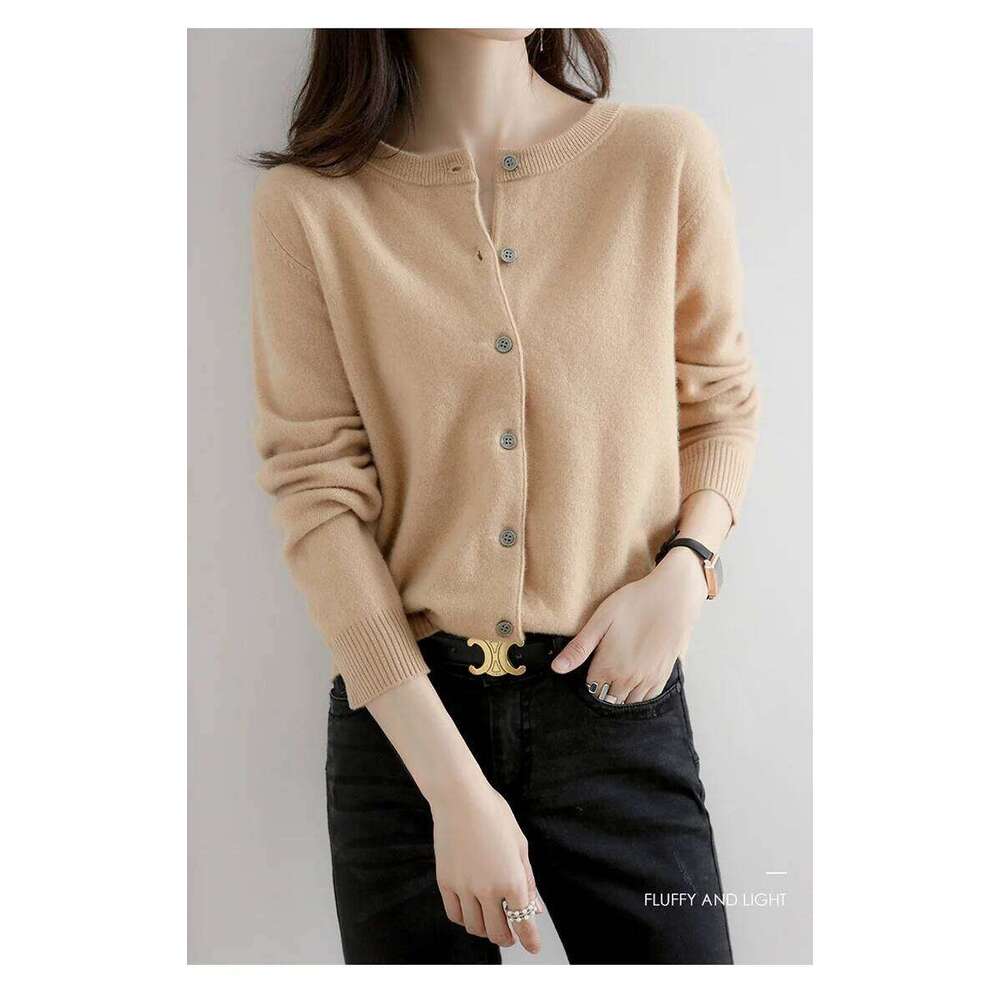New Worsted Spring And Autumn Women Cardigan Round Neck Knitwear Solid Color Fashion High-grade Knitwear-ZD-021 Z260313