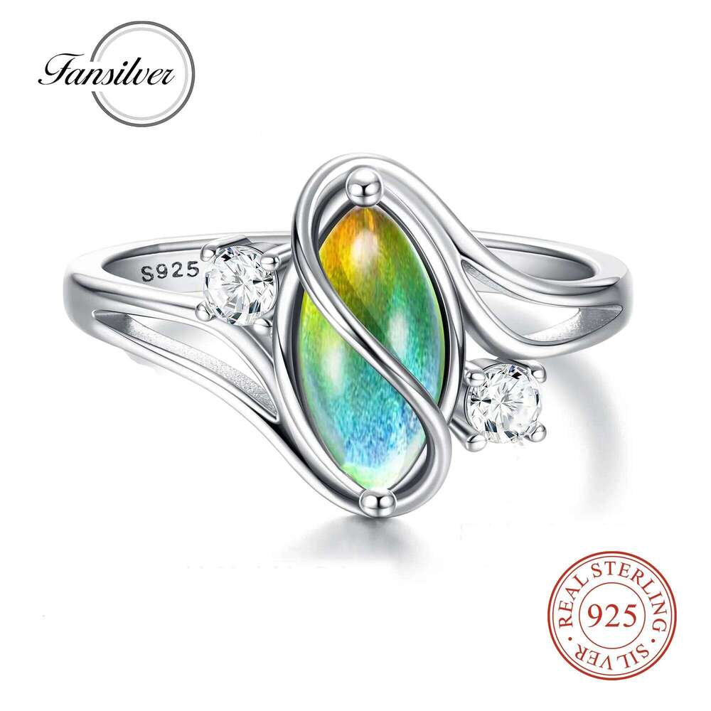 Fansilver 925 Sterling Mood for Women Cubic Zirconia Accents 18K Gold Plated Oval Moonstone Statement Silver Rings H260312